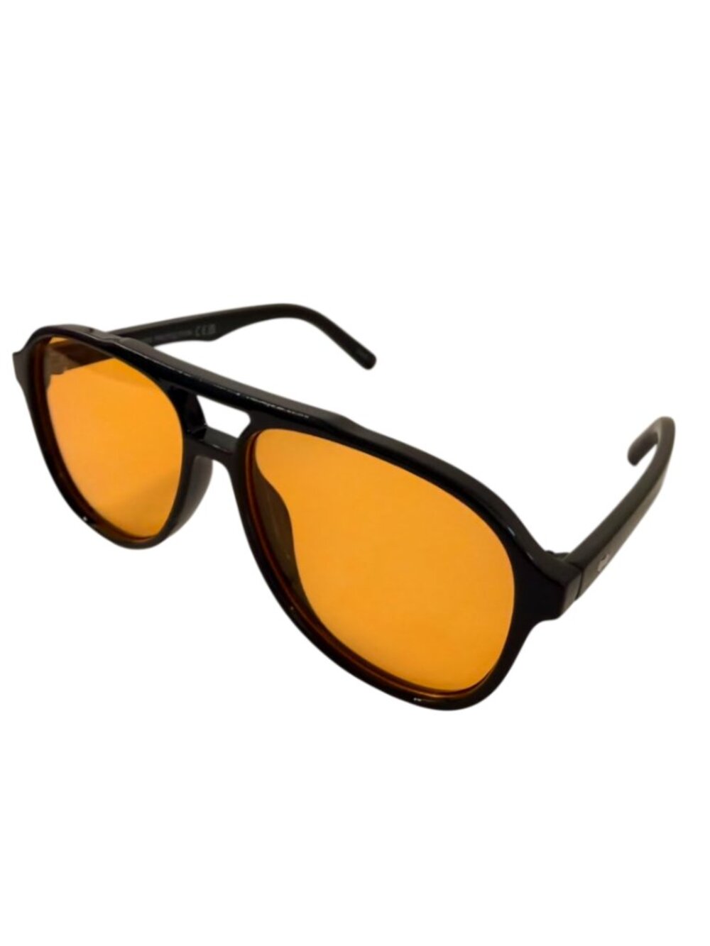 70s Retro Double Bridge Square Sunglasses – Thick Black Frame | Orange Tint UV40